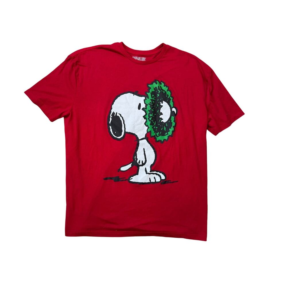 Peanuts Snoopy Christmas Wreath Red T-Shirt Mens 3XL Graphic Tee Holiday